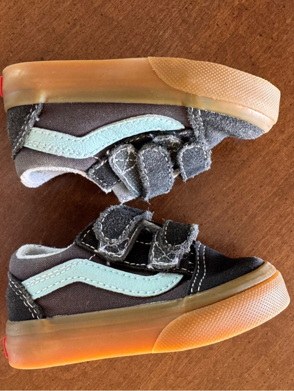 Baby Size 4 Velcro Vans Sneakers in Navy with Light Blue Accent